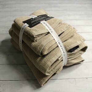 Tahari Bath Towel Set 100% Cotton Beige Hand Towels Washcloth 6 Piece